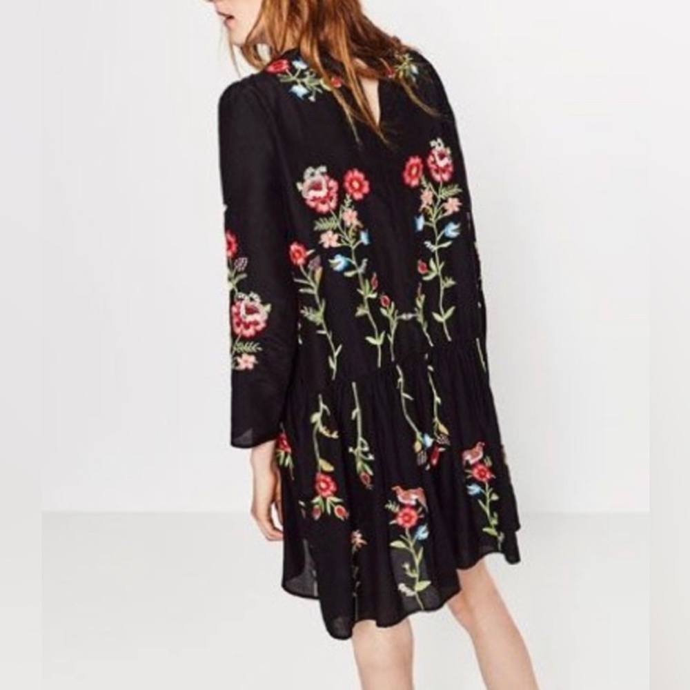 Zara Floral Embroidered Black Dress - Gem